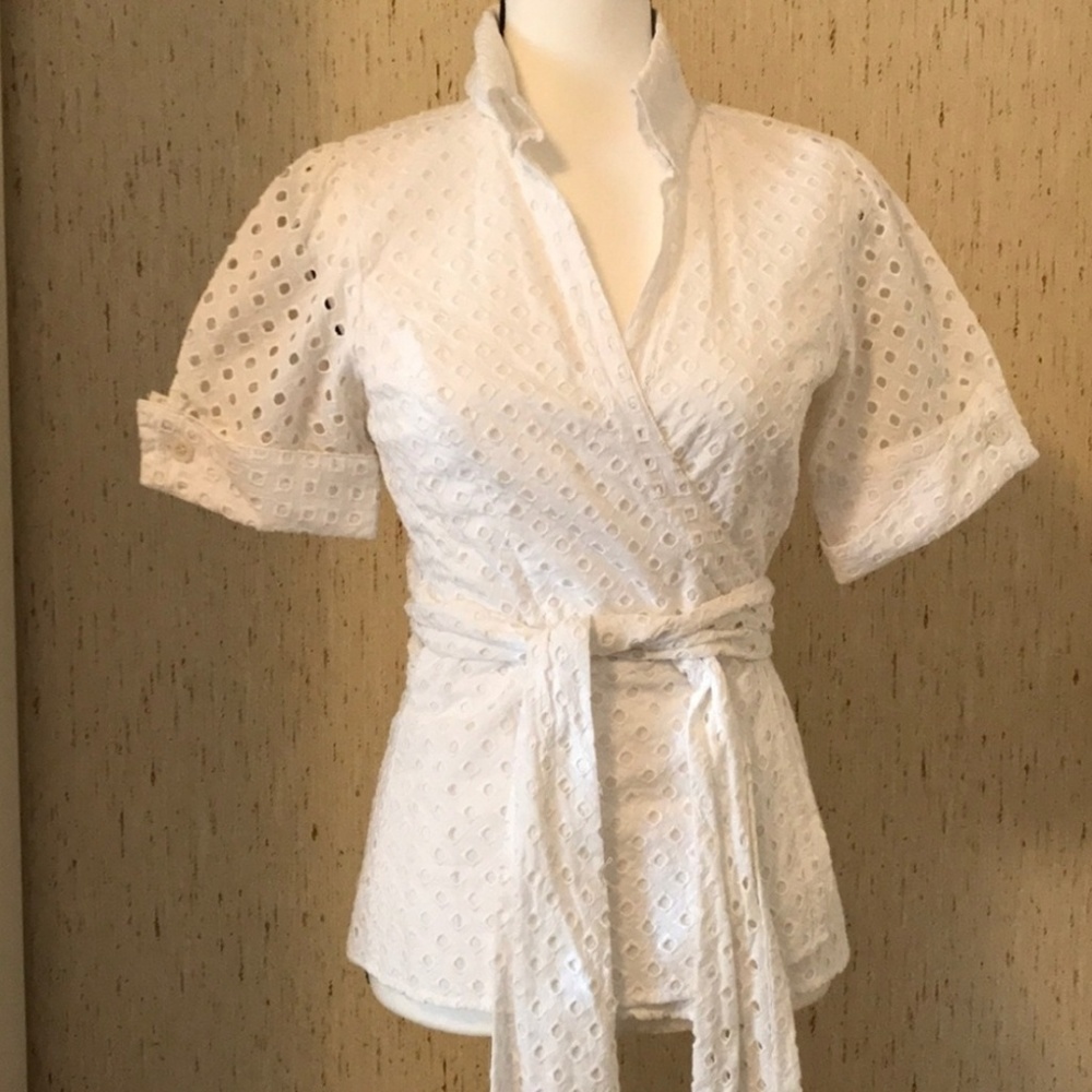 DVF White eyelet wrap top